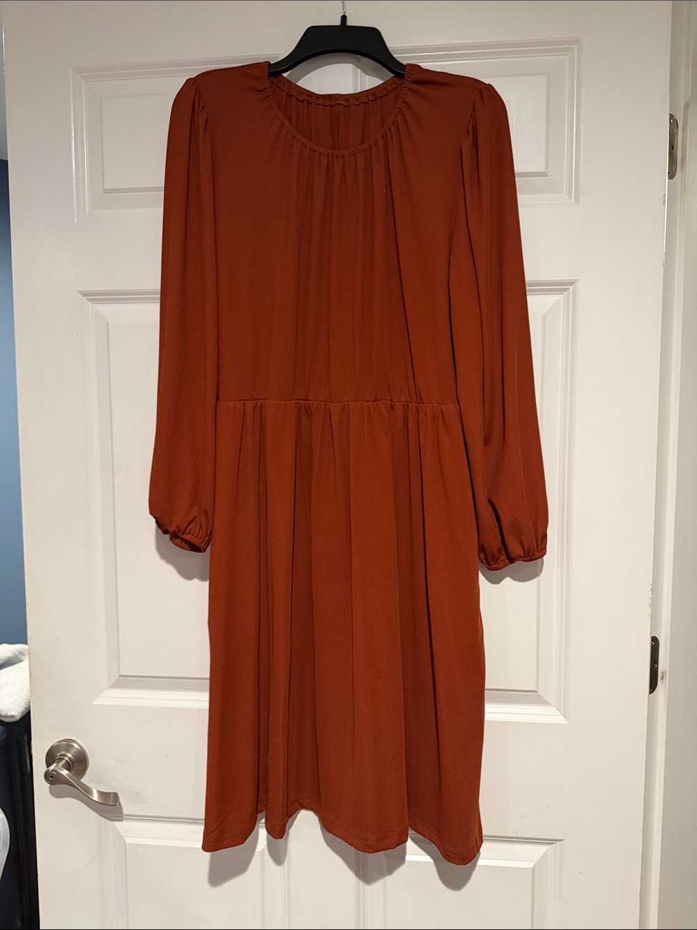 SHEIN Deep Orange Long Sleeve Midi Dress
